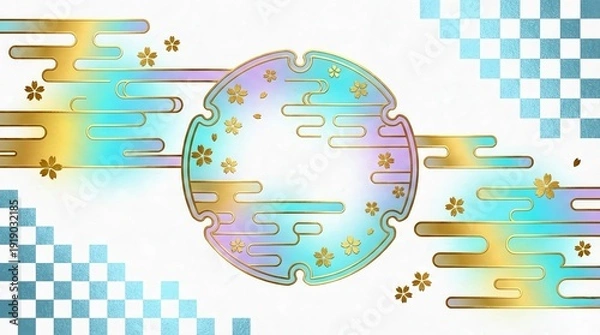 Obraz 和紙地浮世絵風和風伝統紋イメージ雲模様テクスチャ 背景素材