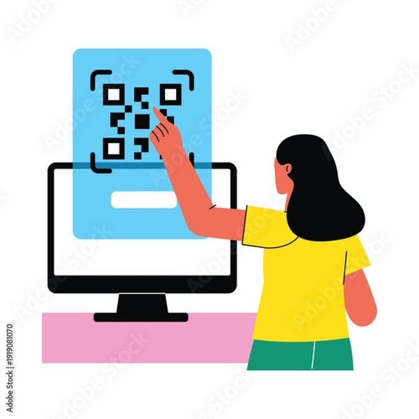 Obraz Worker scanning QR vector illustrations EPS file