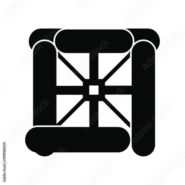 Obraz Abstract geometric black symbol representing a structural framework with connecting beams and a central square element