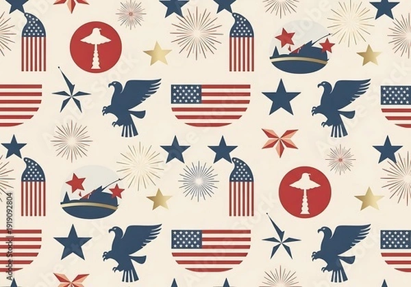 Obraz Seamless patriotic USA flag and eagle pattern background