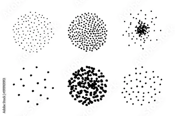 Obraz Various densities of black dots form abstract circular shapes, suitable for backgrounds, data visualization, or texture elements.
