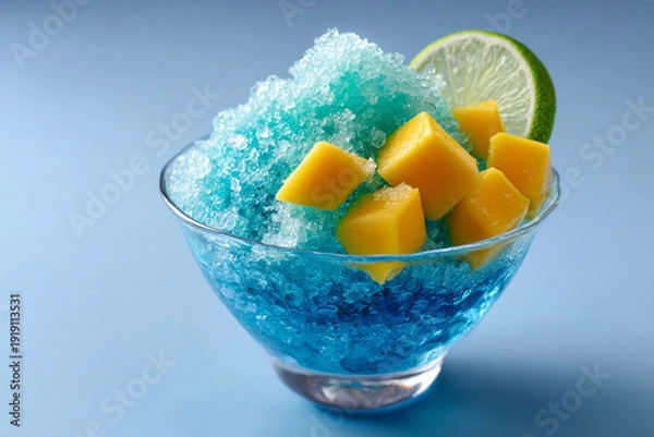 Obraz マンゴーとライムを添えた青いトロピカルかき氷
