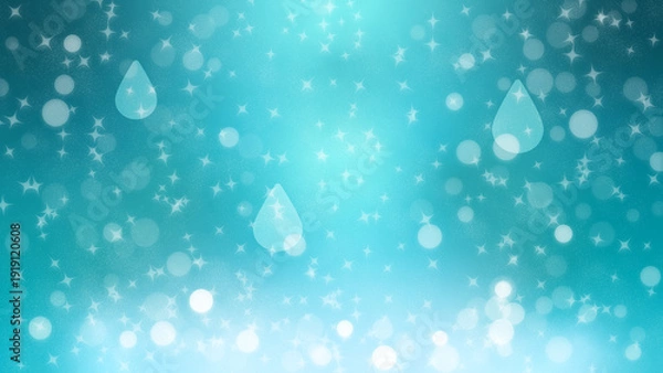 Fototapeta 深海のきらめく背景デザイン（ターコイズブルー）：ターコイズブルーの海をイメージした、星粒とボケ光が輝く幻想的な背景素材。しずくモチーフがやさしく浮かび、きらめき感を演出します。100均向け雑貨、文具、エコバッグ、ラッピングペーパーなど幅広い商品展開に使えるデザイン素材です。