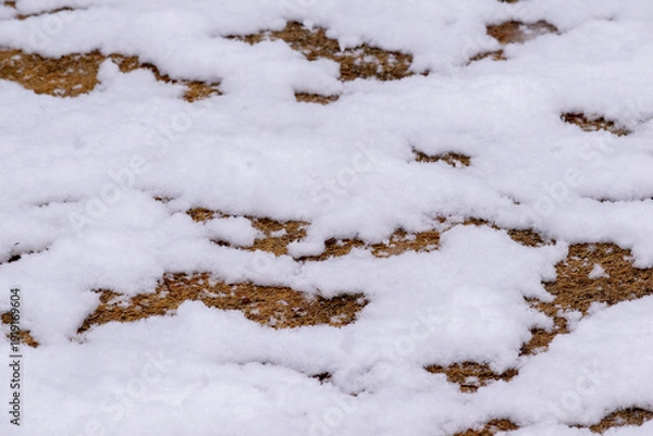 Obraz まだらに積もった雪と地面の模様