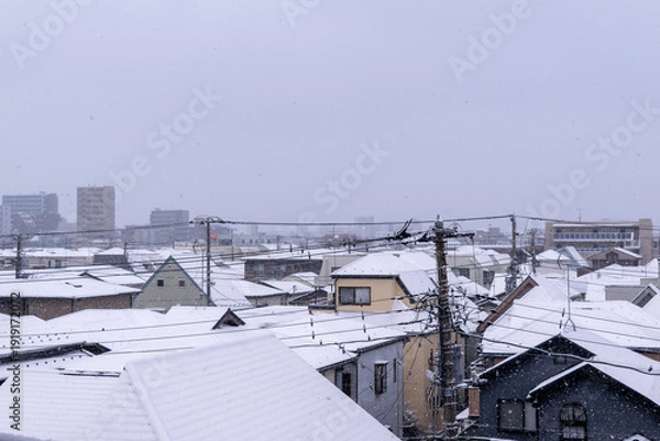 Obraz 家々の屋根に降り積もる雪