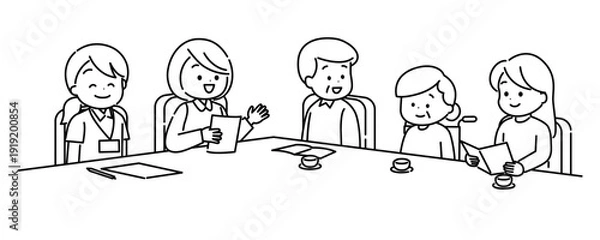 Obraz 介護保険サービスについて相談している家族　線画