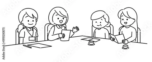 Obraz 介護保険サービスについて相談している家族　線画