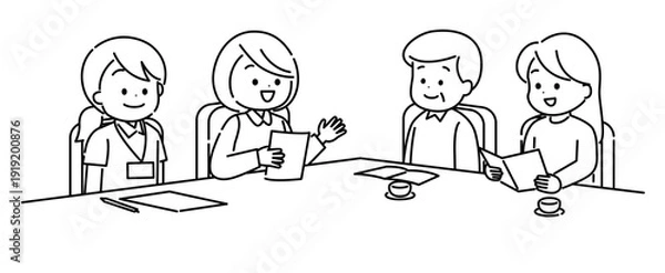 Obraz 介護保険サービスについて相談している家族　線画