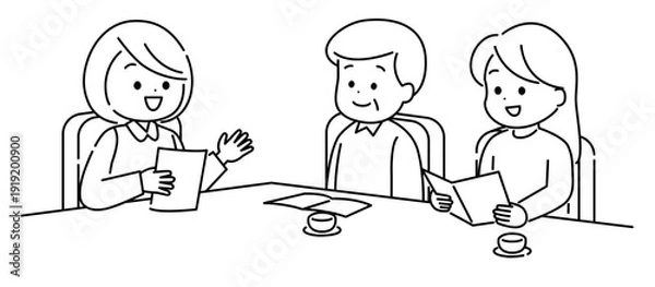 Obraz 在宅サービスについて相談している家族　線画