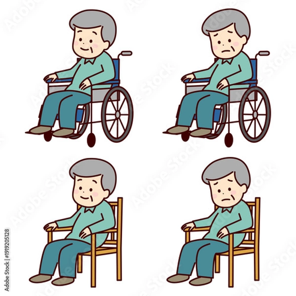 Obraz 車椅子や椅子に座るシニア男性