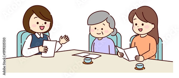 Obraz 在宅サービスについて相談している家族