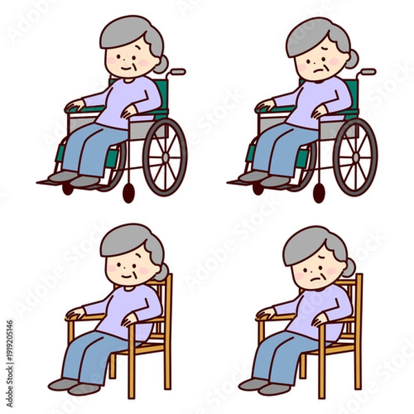 Obraz 車椅子や椅子に座るシニア女性