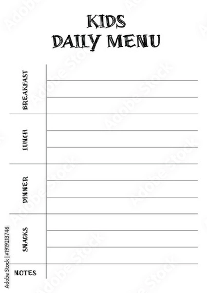 Fototapeta kids menu printable