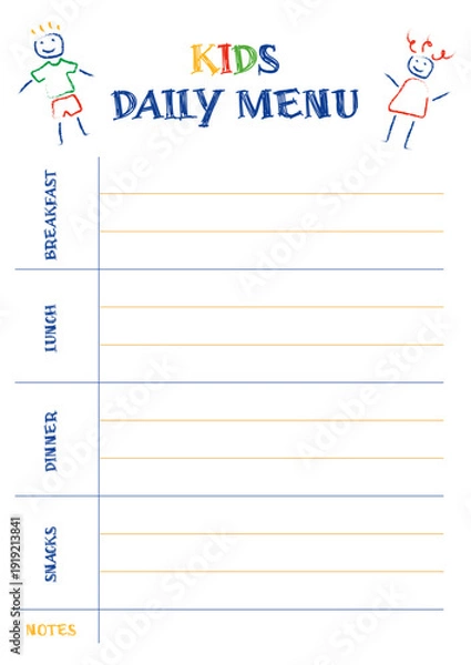 Fototapeta kids menu printable