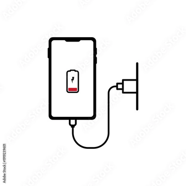Obraz Smartphone charging icon with low battery indicator and wall plug vector