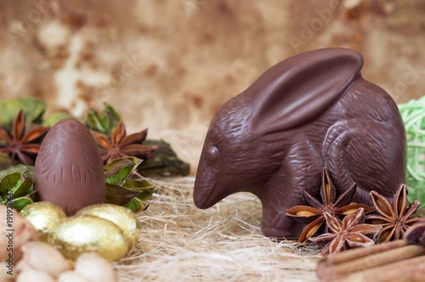 Fototapeta Chocolate Easter bilby against a brown background. Australian Easter concept.