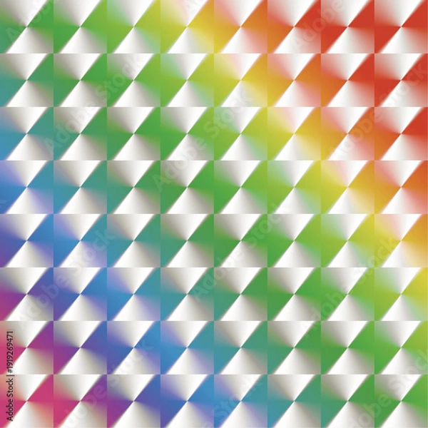 Obraz ホログラムの幾何学的グリッド背景：虹色の輝きと立体的なピラミッドパターン