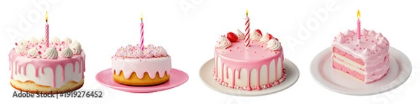 Obraz かわいいピンク誕生日ケーキ3Dアイコンセット（白背景・スイーツコレクション）