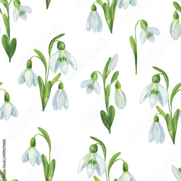 Obraz Seamless pattern snowdrops white