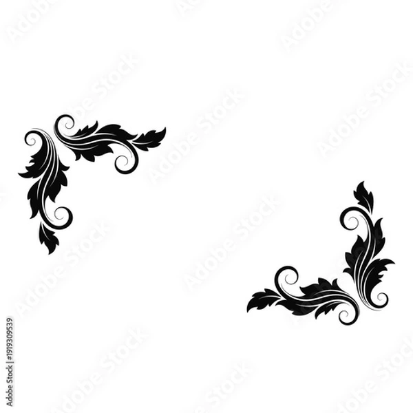 Obraz Black floral corner border decorations
