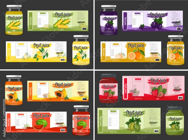 Obraz Fruit Juice Bottle Label Vector Set