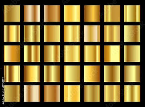 Fototapeta Set of golden gradient templates collection. Realistic shiny metall.Design for award, sale, background, web. Vector Illustration