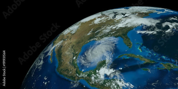 Fototapeta Extremely detailed and realistic high resolution 3D illustration of a hurricane approaching the USA. Shot from Space.  Elements of this image have been furnished by Nasa.