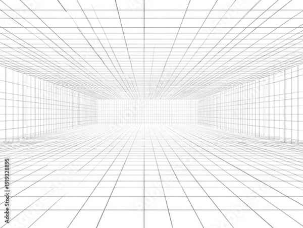 Obraz Endless, repeating grid lines receding into a bright, distant vanishing point