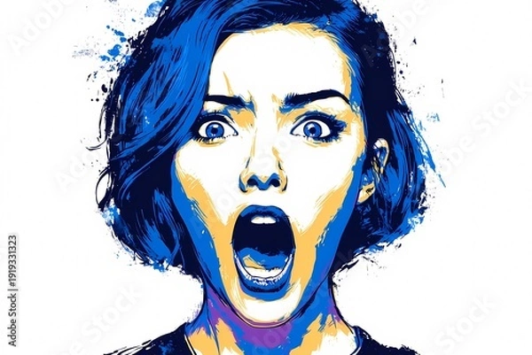 Obraz 感情を表現する若い女性のイラスト（怒り・驚き・心理・メンタルヘルス）