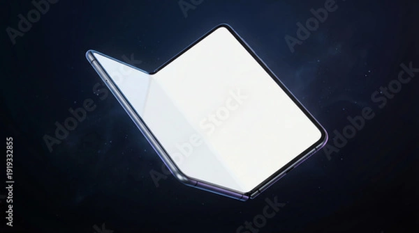 Obraz Foldable smartphone with blank screen floating in dark space with subtle particles