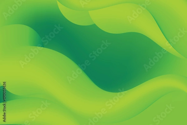 Obraz Modern Green Abstract Wave Background with Smooth Gradient Layers – Fluid Dynamic Vector Design