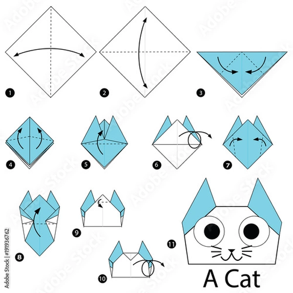 Obraz instrukcje krok po kroku, jak zrobić origami A Cat