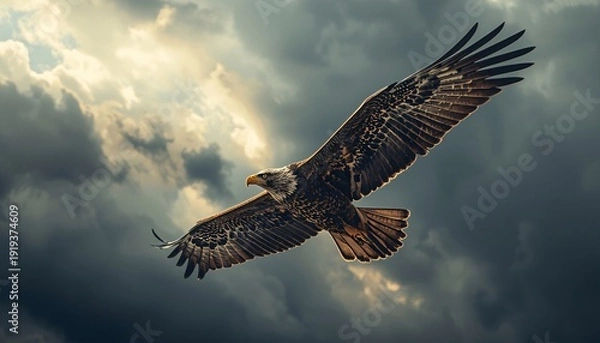 Obraz Eagle Flying Through Dramatic Storm Clouds
