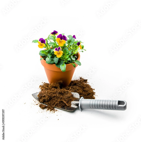 Obraz Stiefmütterchen in einem Tonblumentopf isoliert