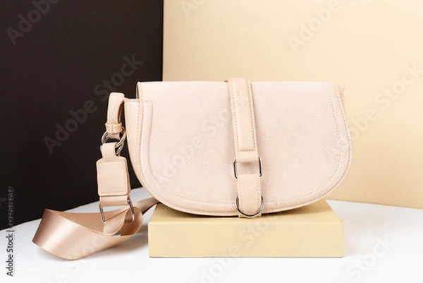 Obraz Beige small bag on color background