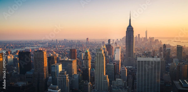Obraz Manhattan Skyline at Sunset, Nowy Jork, Stany Zjednoczone Ameryki