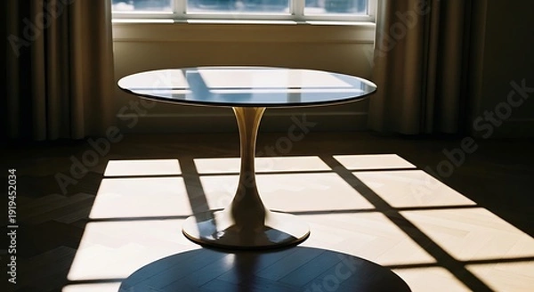 Obraz Modern Tulip Table with Dramatic Sunlight Shadows on Floor.