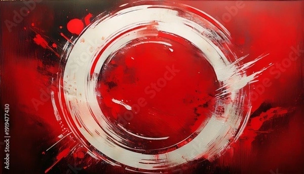 Obraz abstract red circle slashed by white brushstroke distressed texture