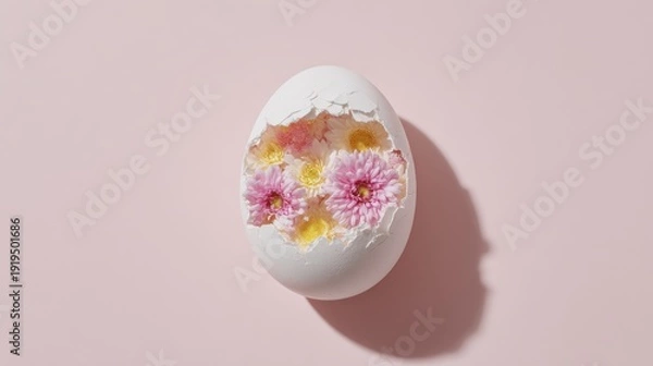 Obraz Delicate blossoms emerging from eggshell against soft pink background