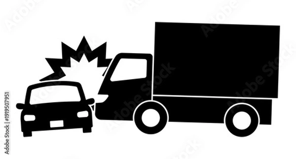 Fototapeta トラックと車の追突事故のシルエット