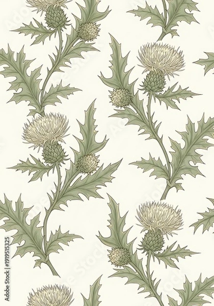 Obraz Elegant botanical wallpaper showcasing intricate thistle pattern design