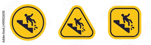 Obraz Slip hazard warning signs: circle, triangle, square variants.