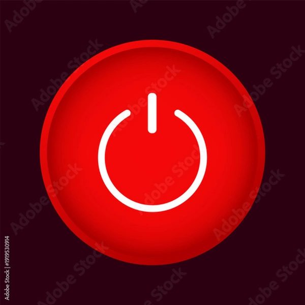 Obraz Red power button icon on dark background.