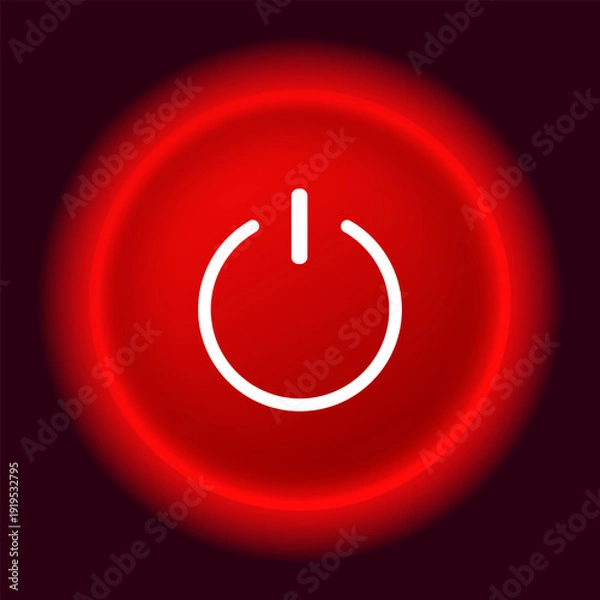 Obraz Red backlit power icon on dark background.