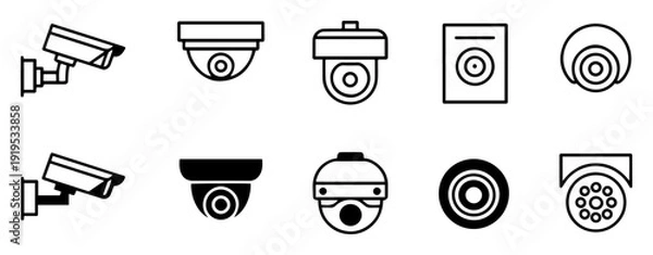 Fototapeta cctv surveillance camera security icon set