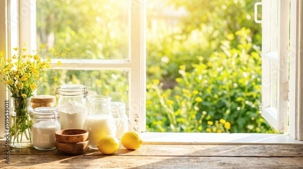 Fototapeta Kitchen window with ingredients
