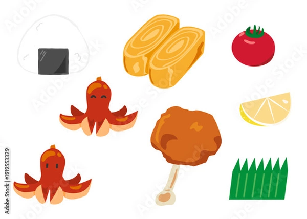 Obraz おにぎりとおかずのイラストのセット