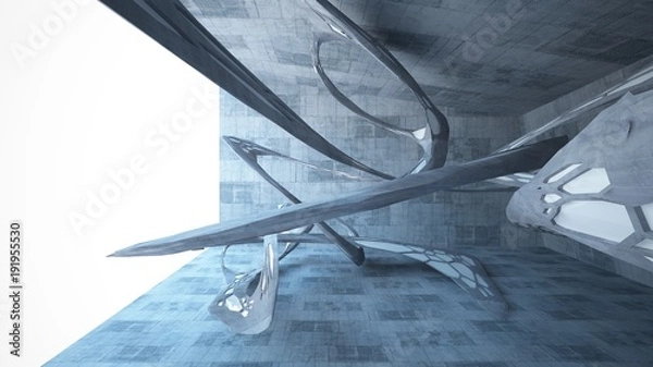 Fototapeta Abstract white and concrete parametric interior  with window. 3D illustration and rendering.