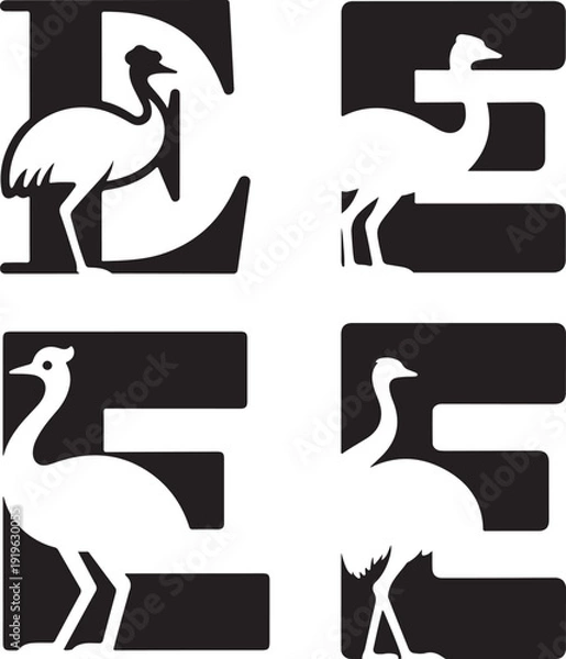 Fototapeta Elegant Emu Letter E Logo Design