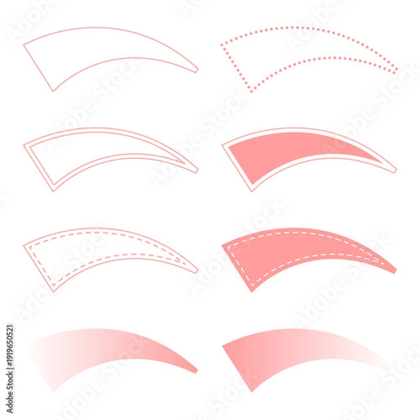 Obraz タイトルや見出し・ピンクのカーブバナーセット・リボン風フレーム・扇形の装飾見出しデザイン